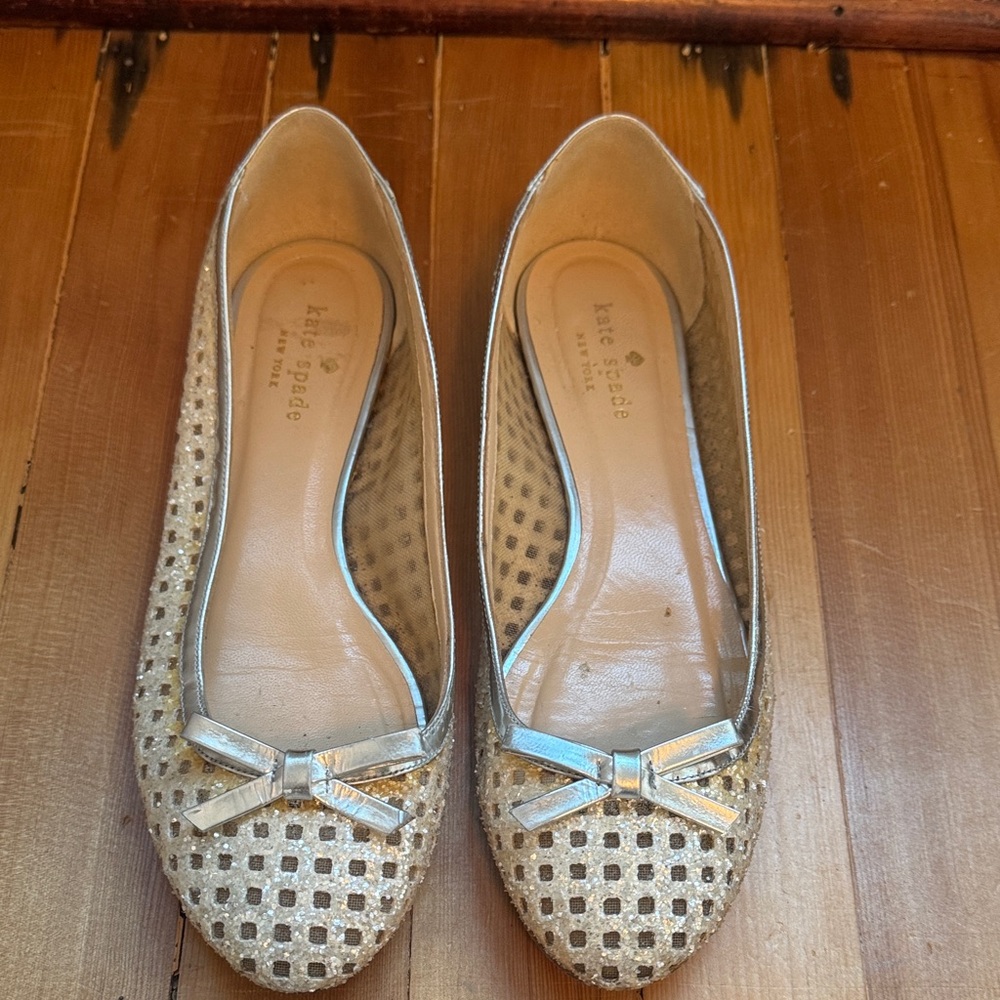 Kate Spade Tan Woven Flats with Bow